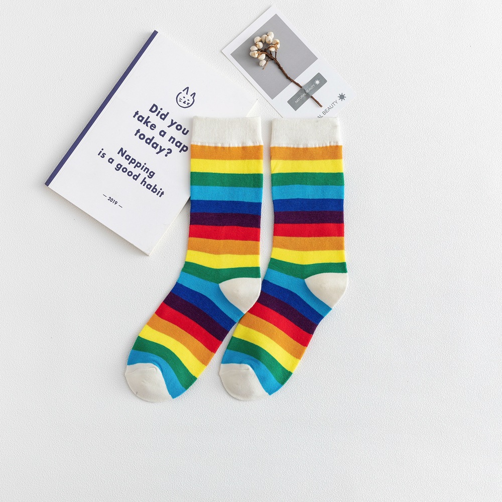 Rainbow Stripes Slouch Socks Autumn Winter Combed Cotton Socks Wholesale